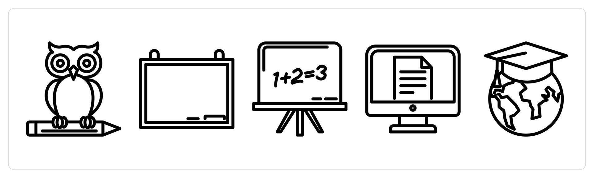 A set of 5 education icons as smart class, white board, maths class vector