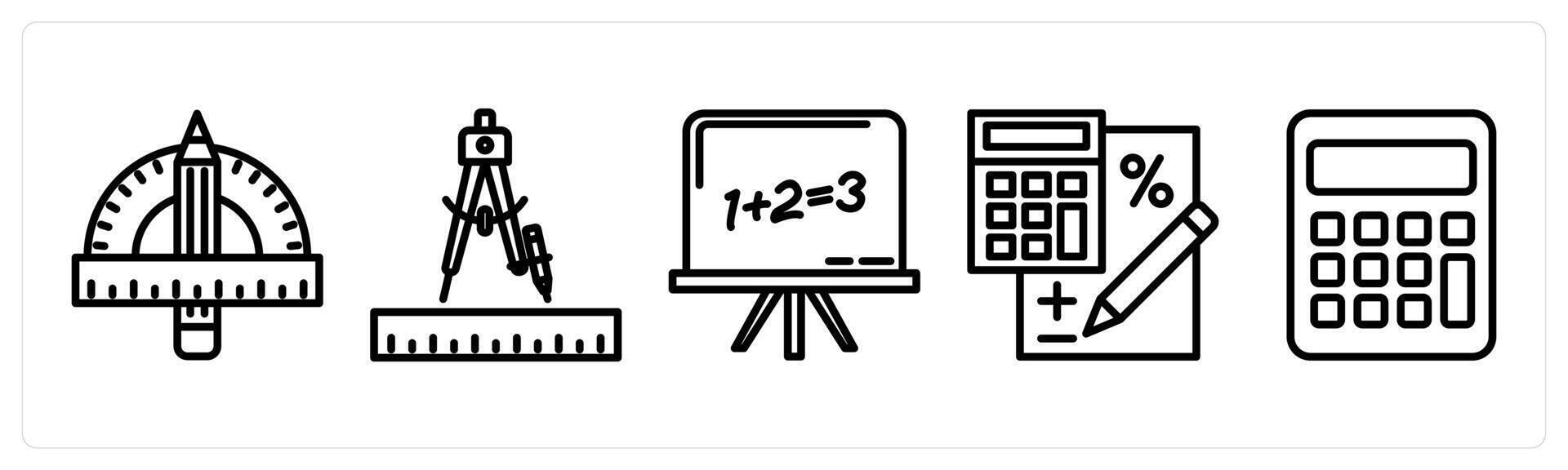 A set of 5 education icons as geometry, maths class, calculating vector