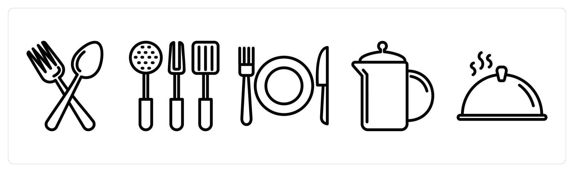A set of 5 food icons as spoon and fork, kitchen accessories, cutlery vector