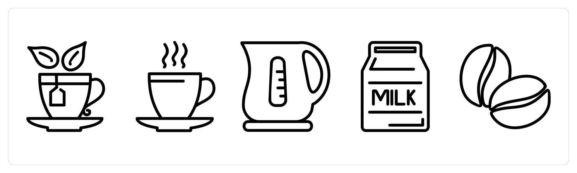 A set of 5 food icons as tea, coffee, kettle vector