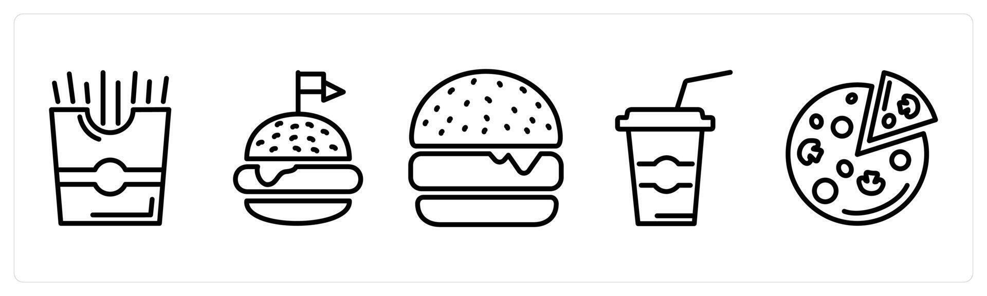 A set of 5 food icons as fries, burger king, burger vector