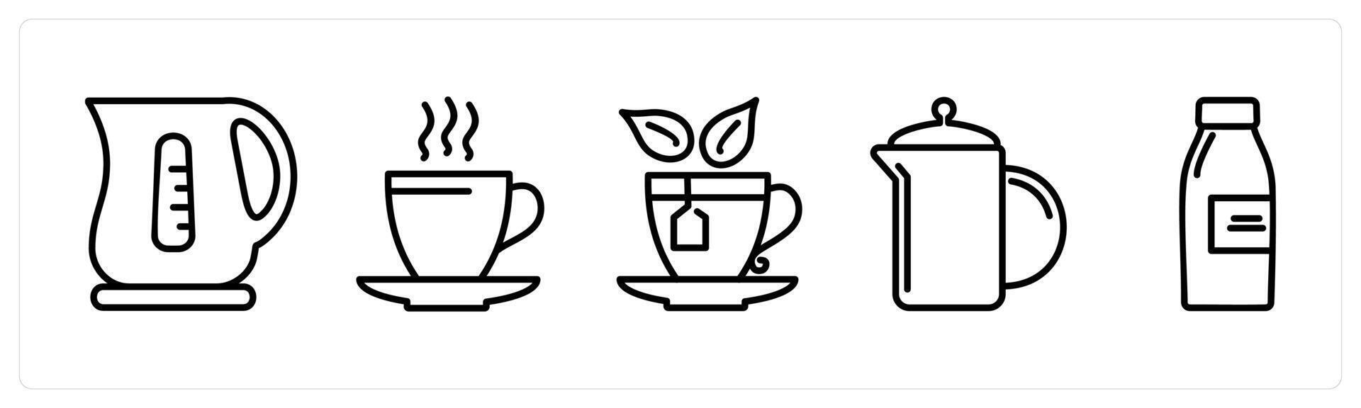 A set of 5 food icons as kettle, coffee, tea vector