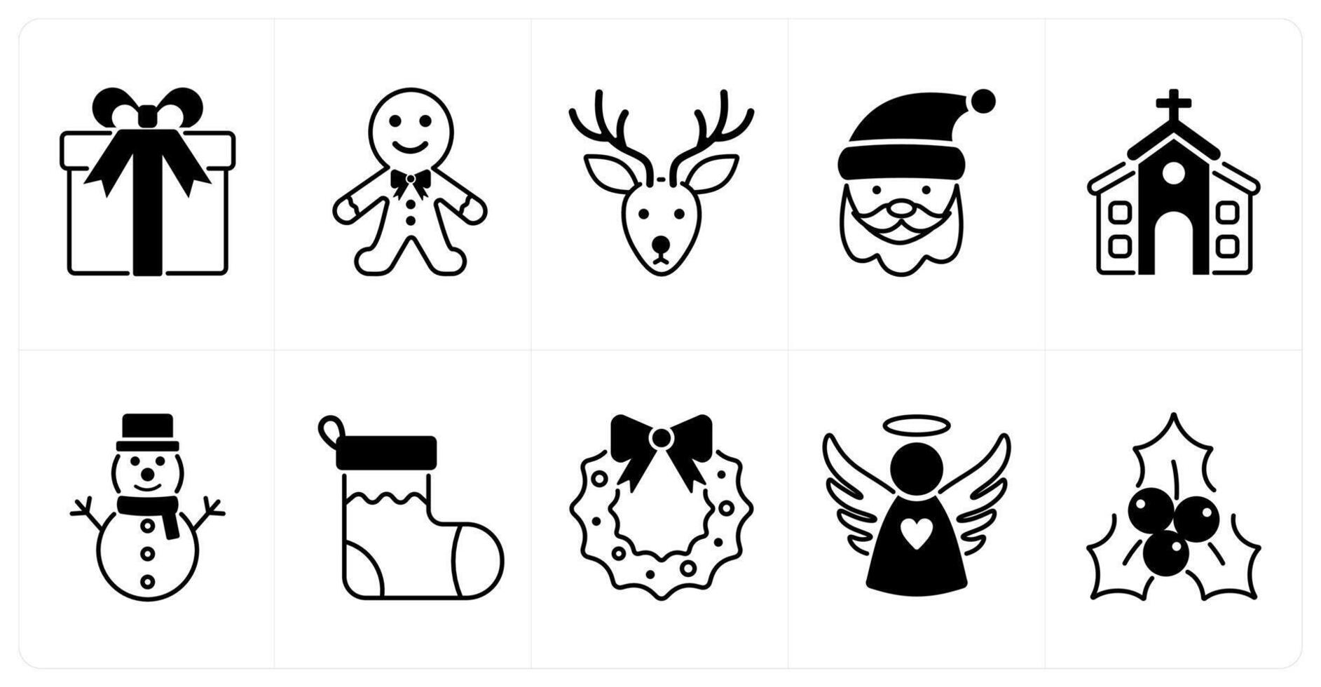 Set of of 10 christmas icons as christmas gift, gingerbread man, reindeer vector