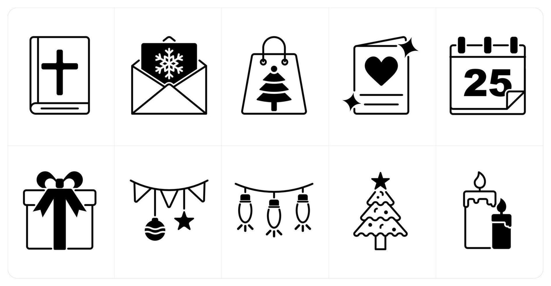 Set of of 10 christmas icons as holy book, christmas invitation, christmas shopping vector