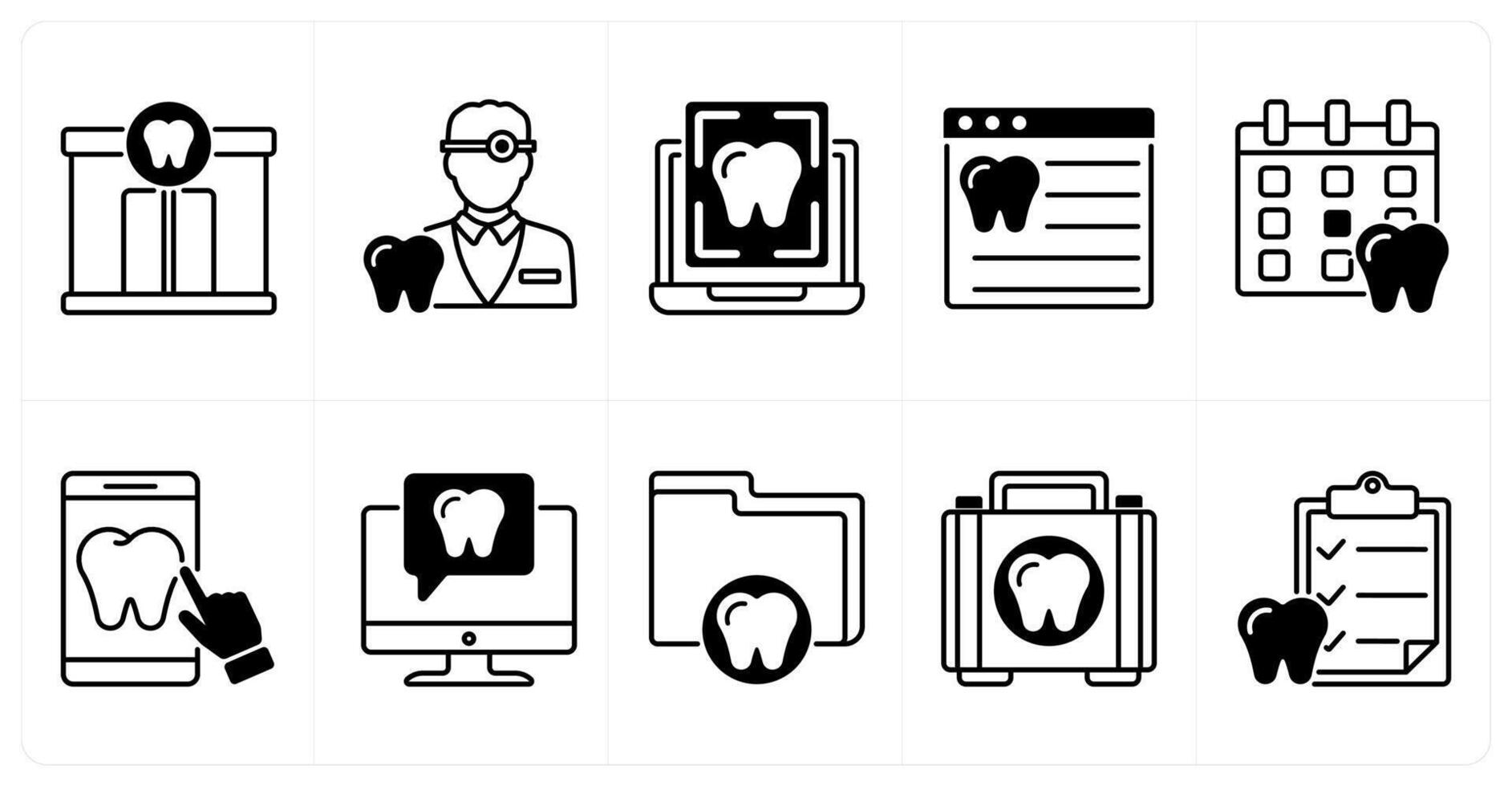 Set of of 10 dental care icons as dental clinic, dentist, tooth scanning vector