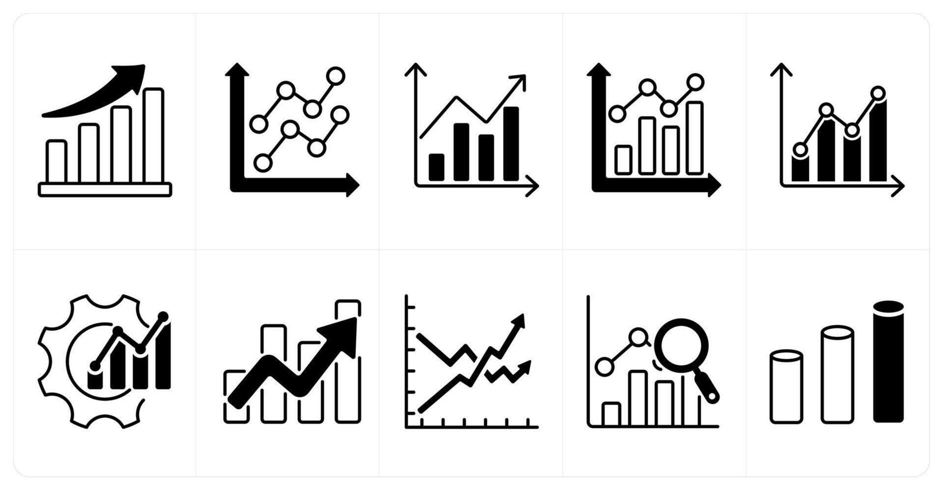 Set of of 10 diagram icons as bar graph, statistic, bar graph vector