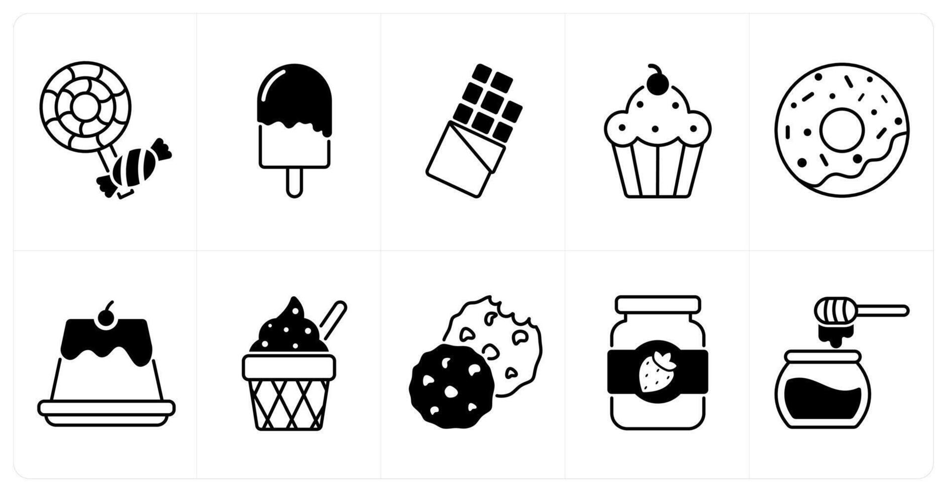 Set of of 10 food and drink icons as candy, popsicle, chocolate vector