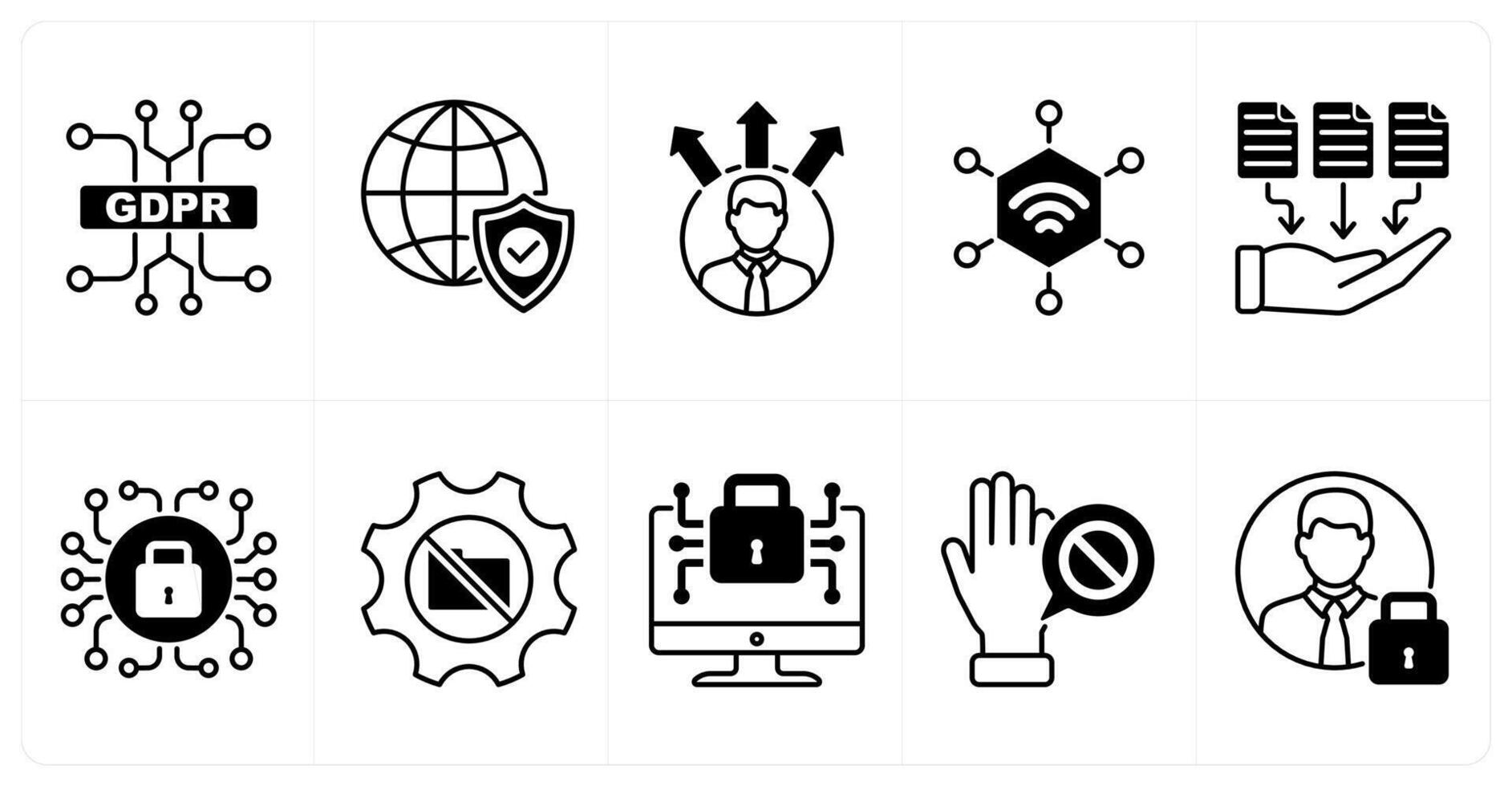 Set of of 10 gdpr icons as gdpr circuit, global compliance, profiling vector