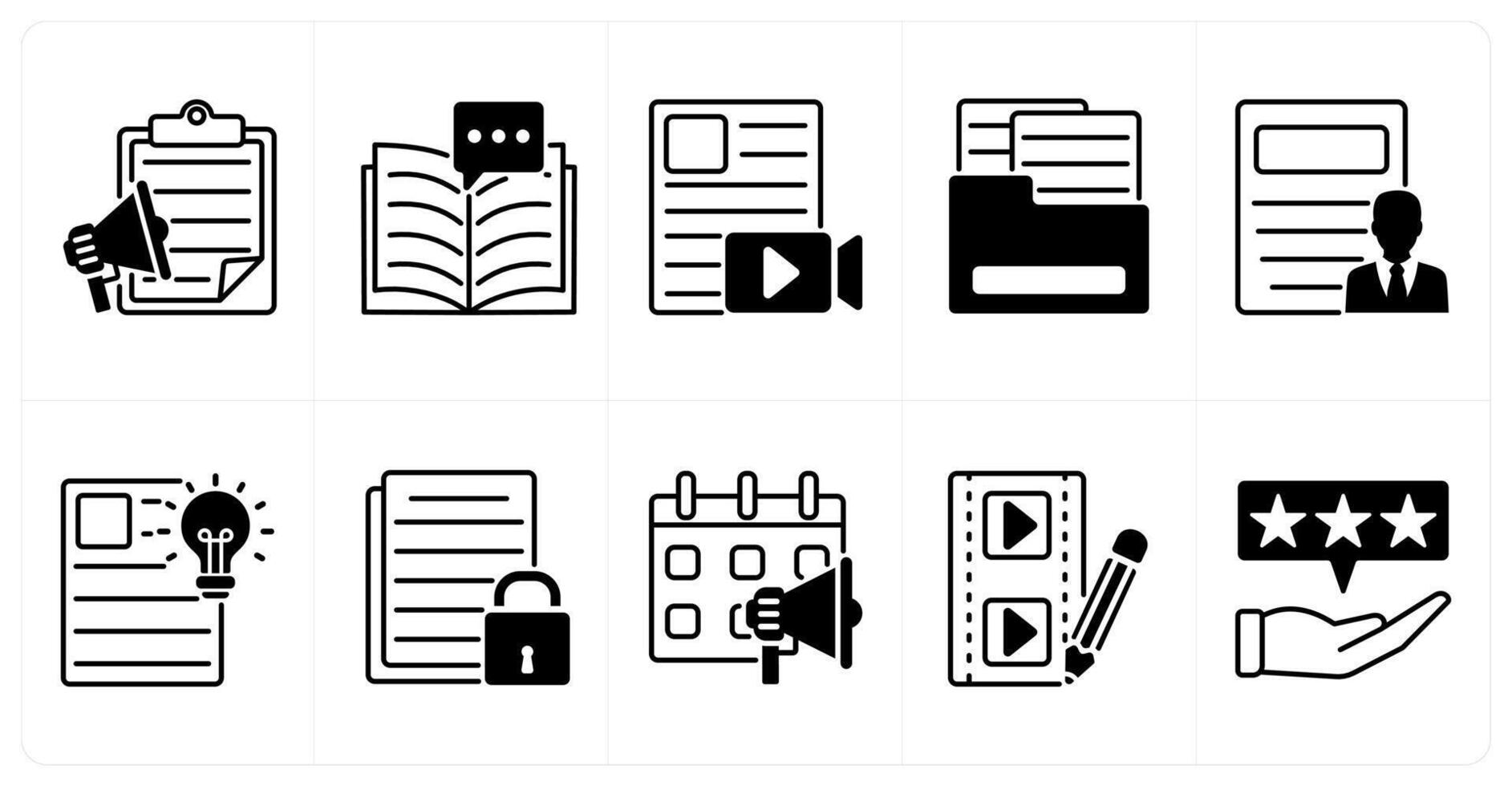 Set of of 10 influencer icons as content marketing, story telling, material vector