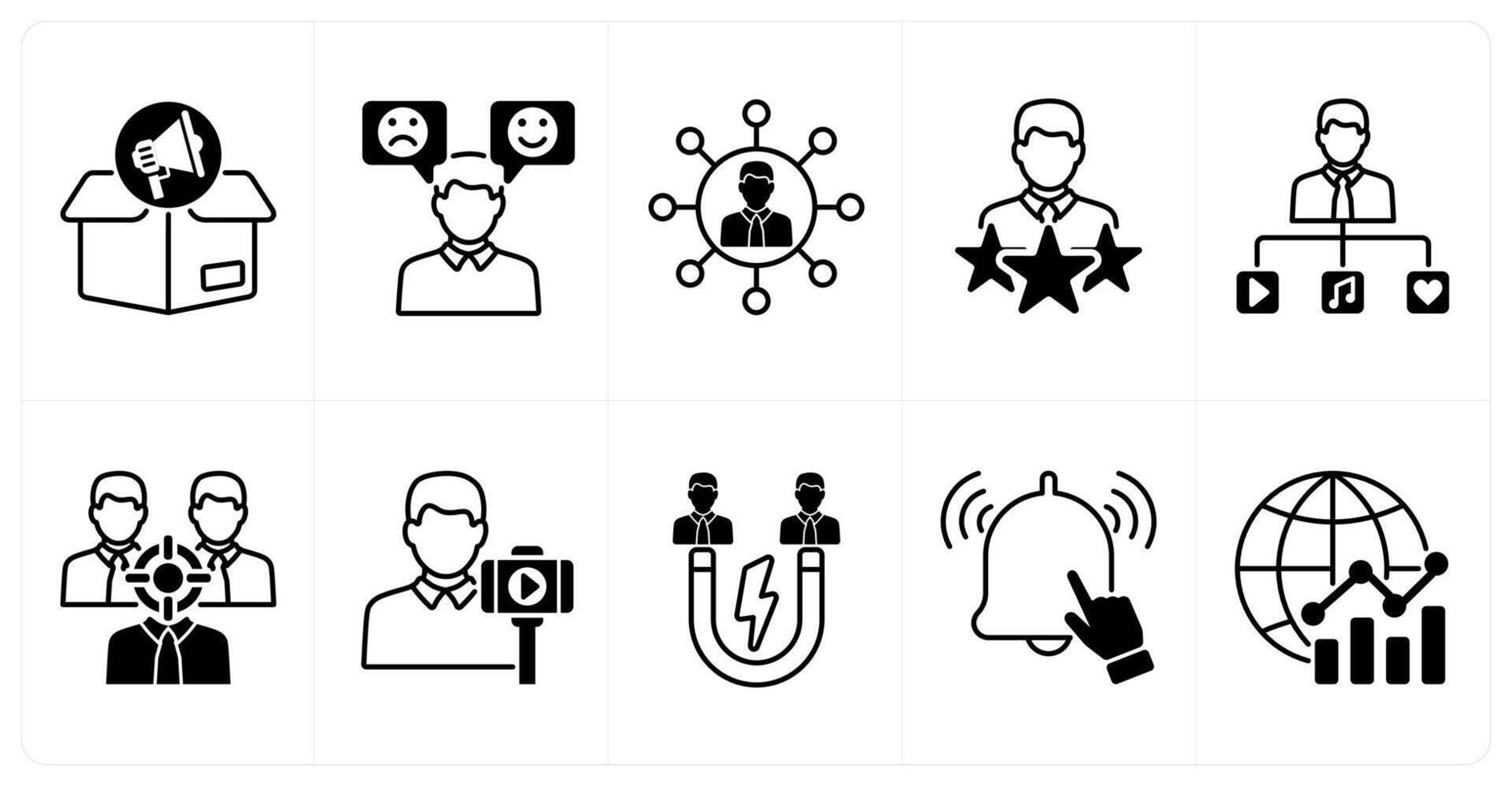 Set of of 10 influencer icons as brand promotion, emotion, influence vector