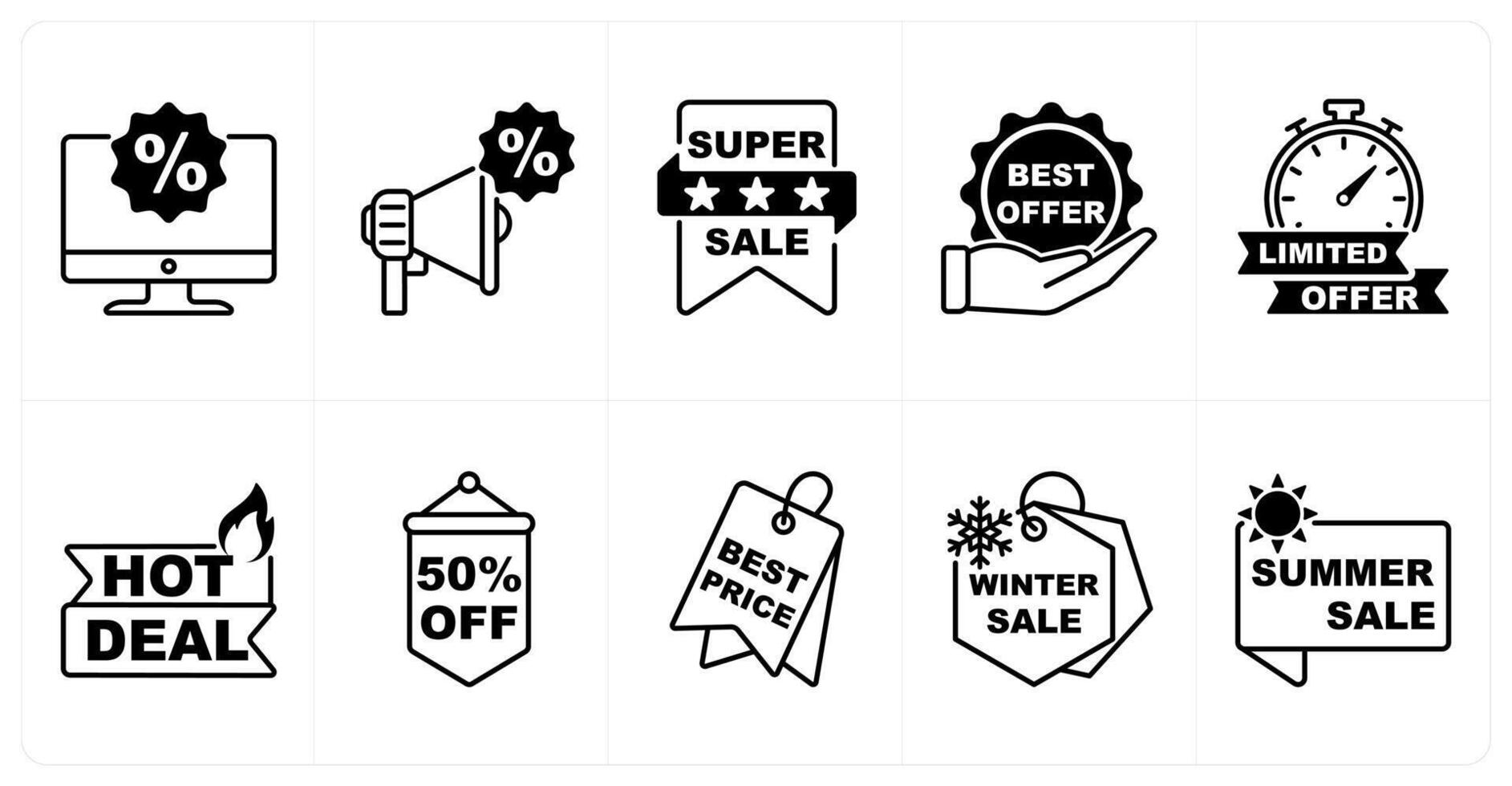 Set of of 10 offer icons as online discount, promotion, super sale vector