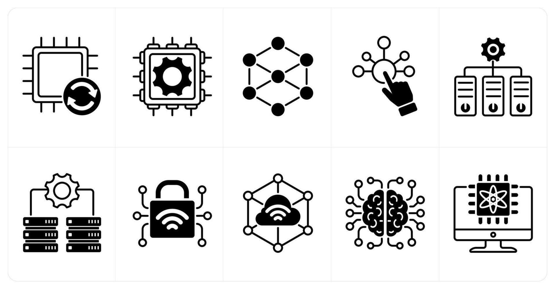 Set of of 10 technology icons as driver update, hardware, neural network vector