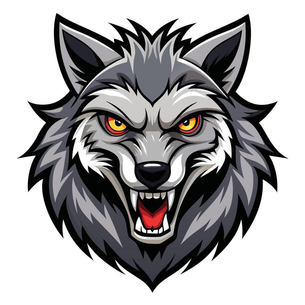 an angry wolf head with red eyes vector