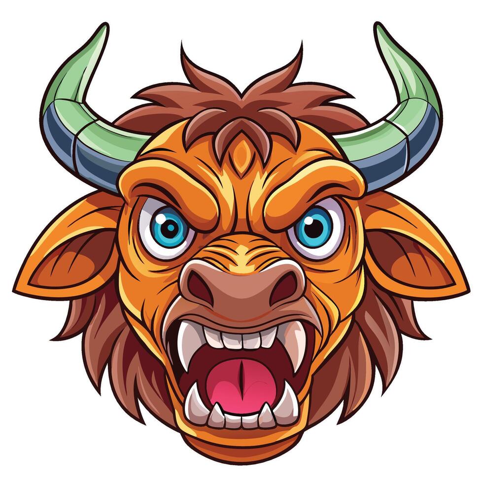 an angry bull head with horns and big eyes vector