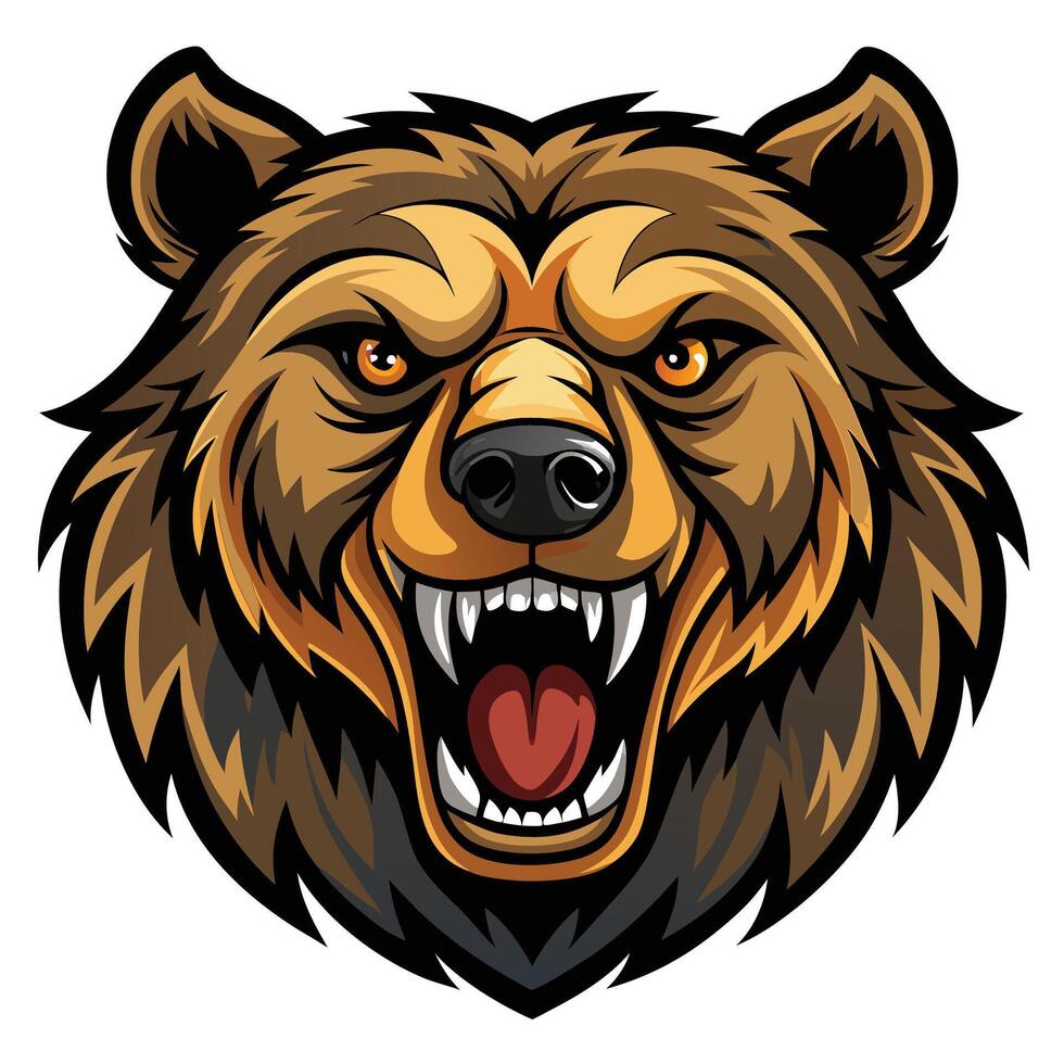 the head of a grizzly bear shown with its mouth open vector