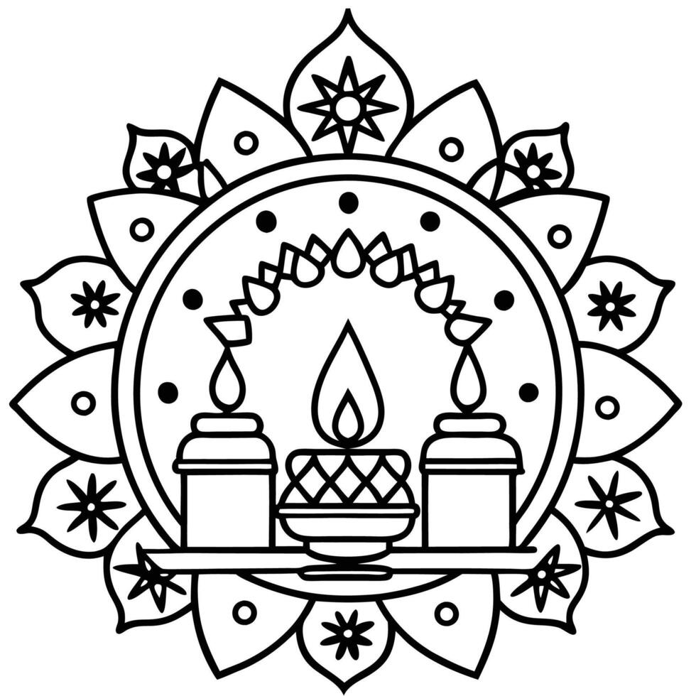 a black and white drawing of a candle and a flower vector