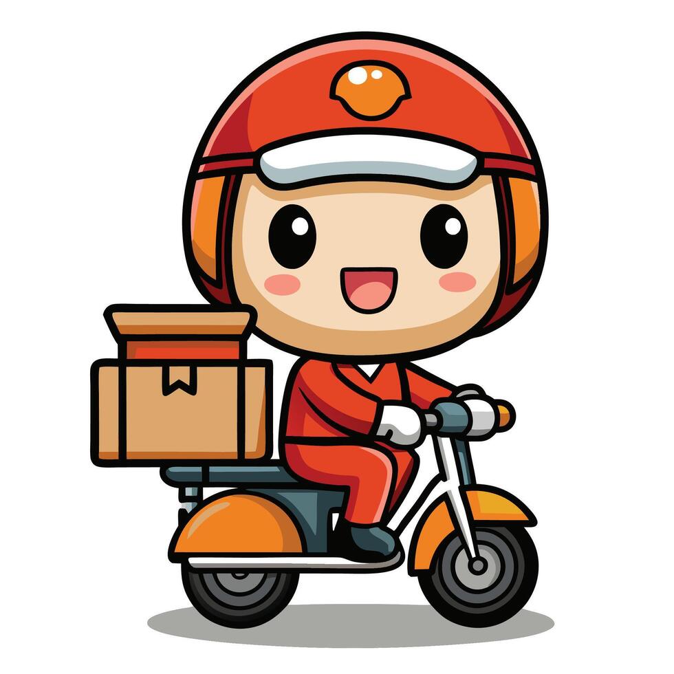 cartoon delivery boy riding motorcycle with boxes vector
