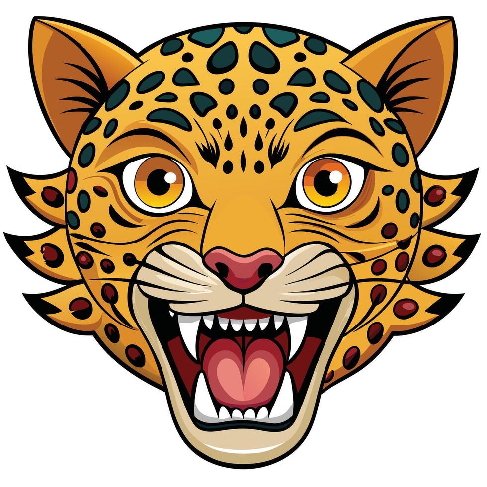 jaguar head with open mouth white background, vector