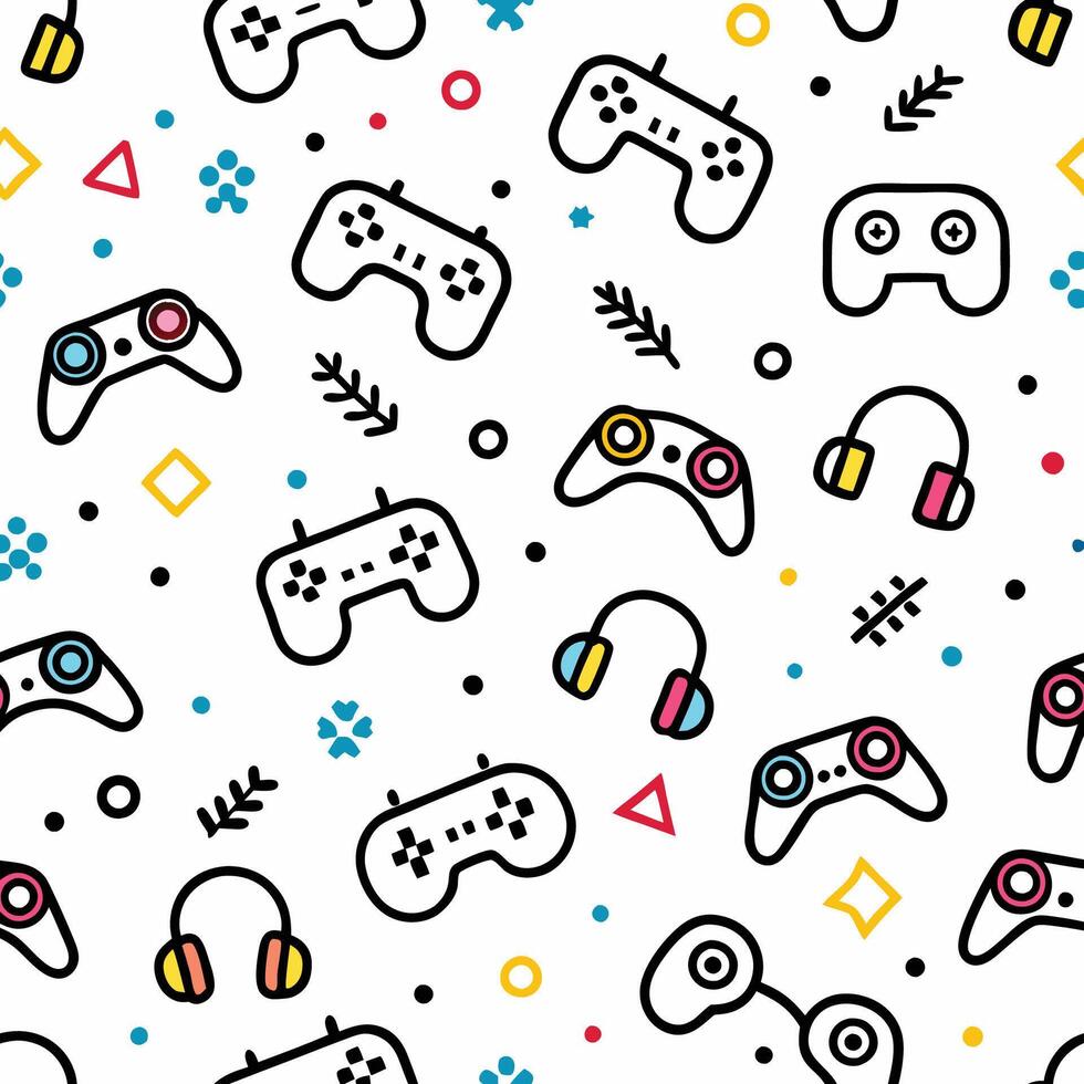 seamless pattern with game controllers and other objects vector