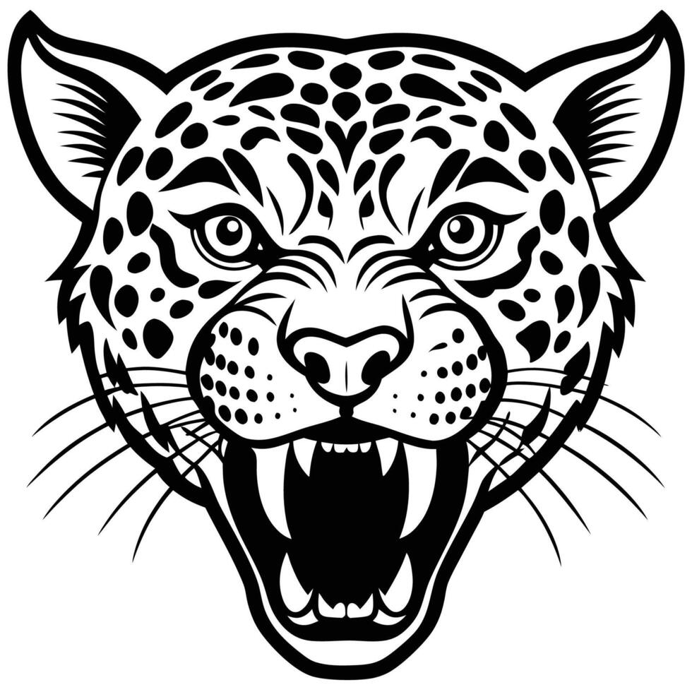 a jaguar head with mouth open white background vector