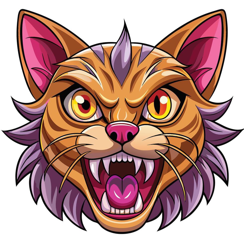 a cartoon cat head with big fangs vector