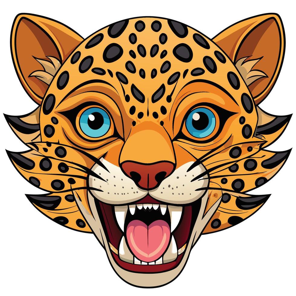 a cartoon jaguar head with open mouth white background vector