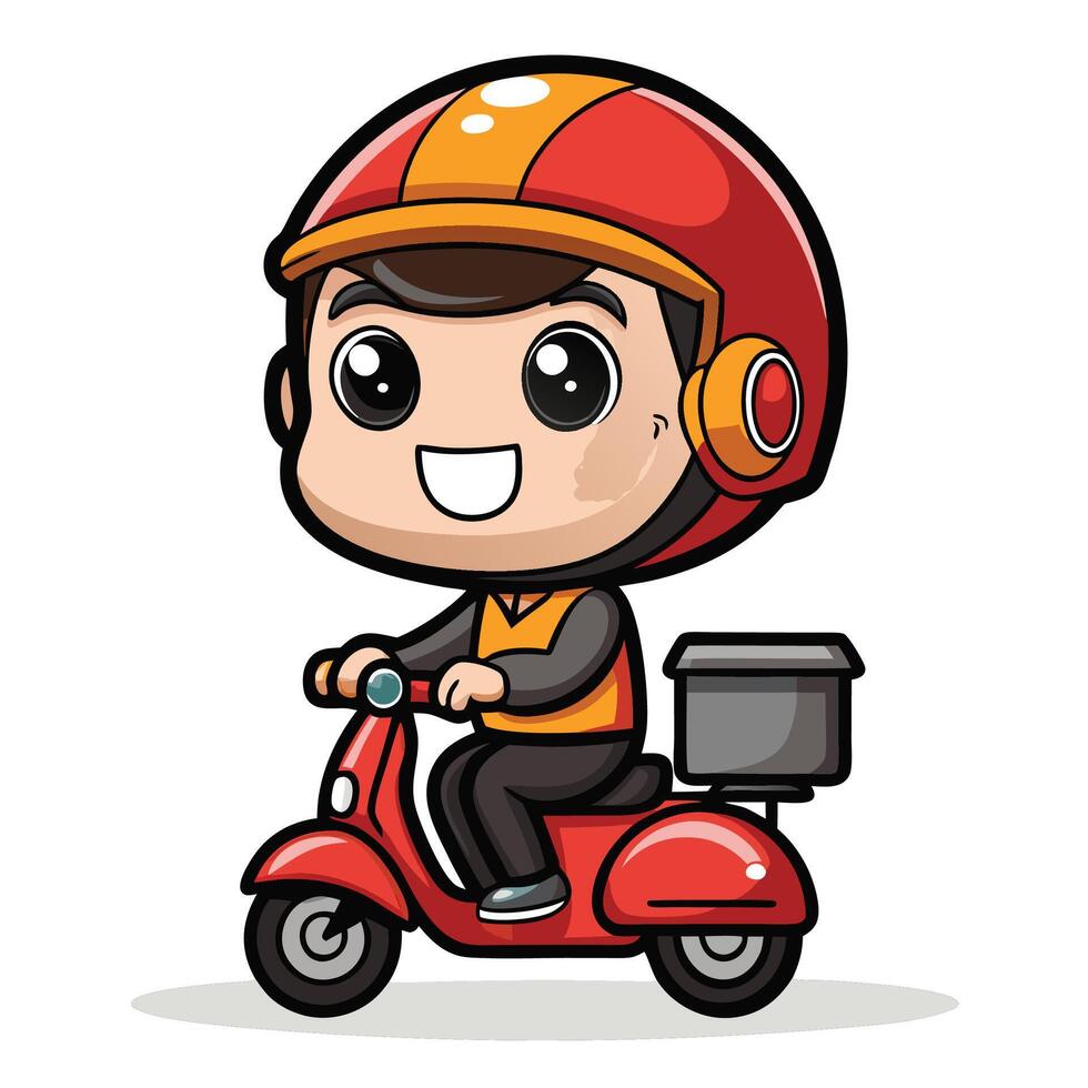 cartoon delivery boy riding a scooter vector