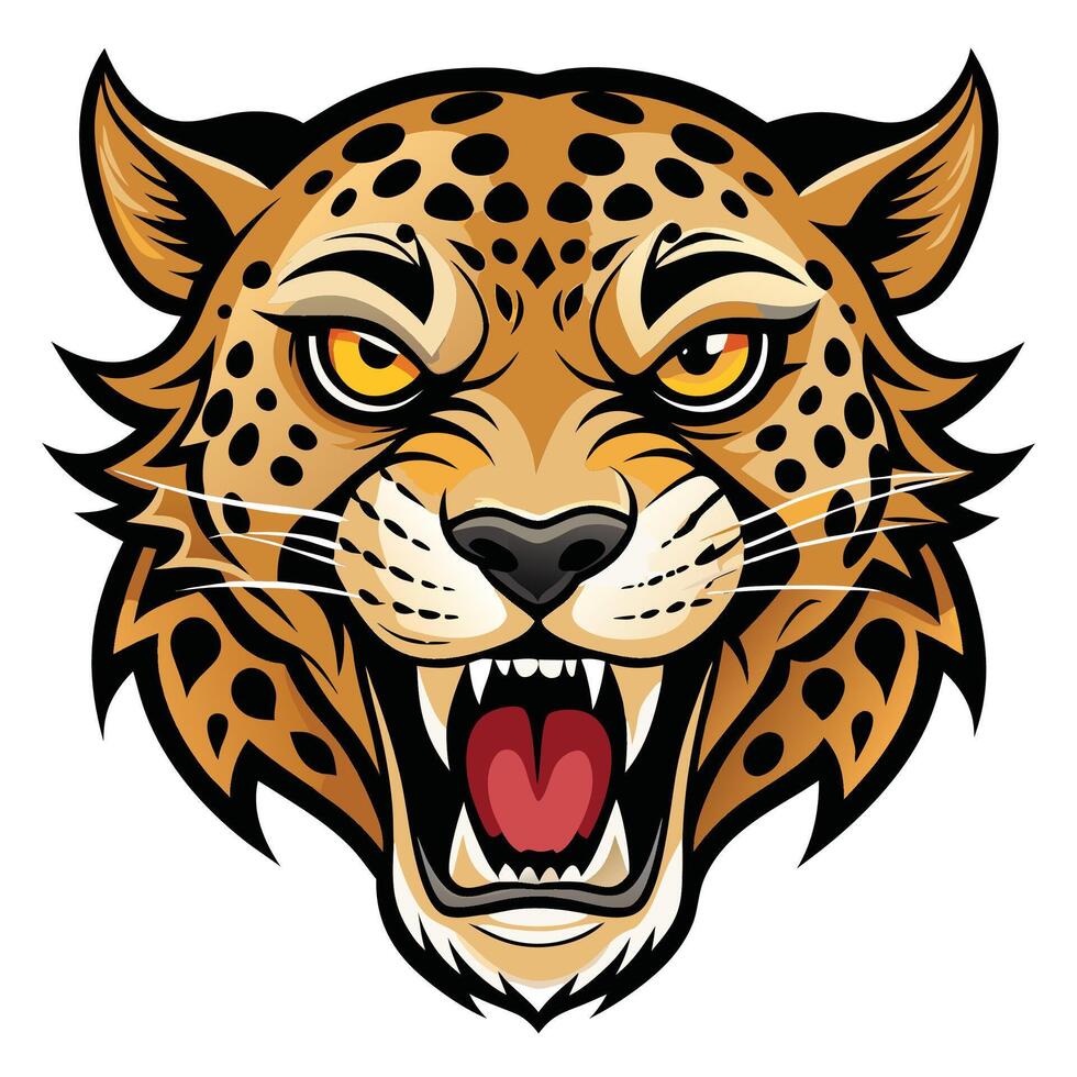 a jaguar head with open mouth and open eyes vector