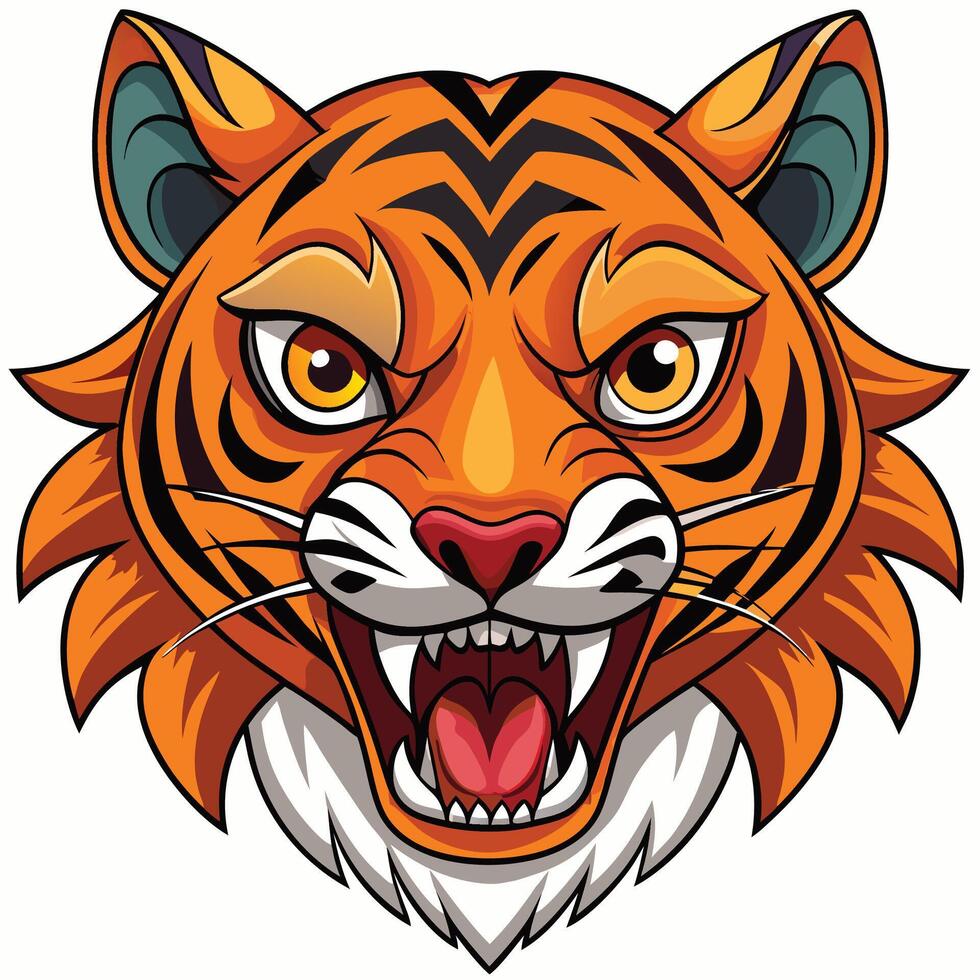a cartoon tiger head with open mouth white background vector