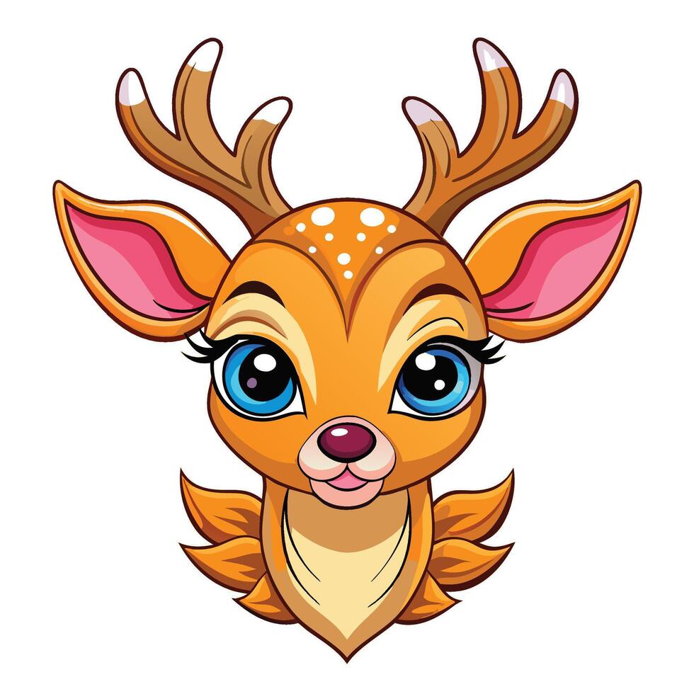 a cartoon deer head with big white background, vector