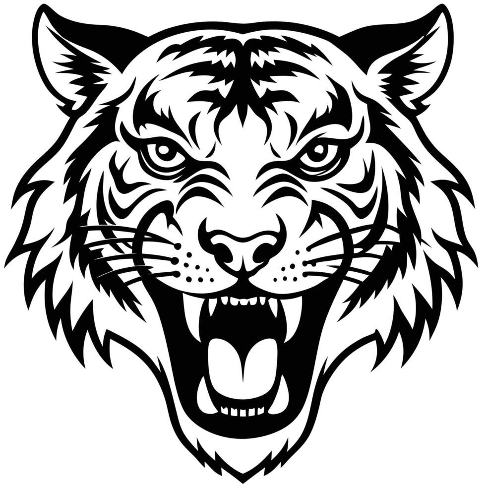 a tiger head with its mouth open white background vector