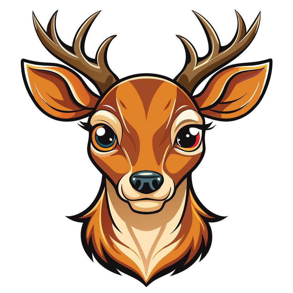 a cartoon deer head with horns big eyes vector