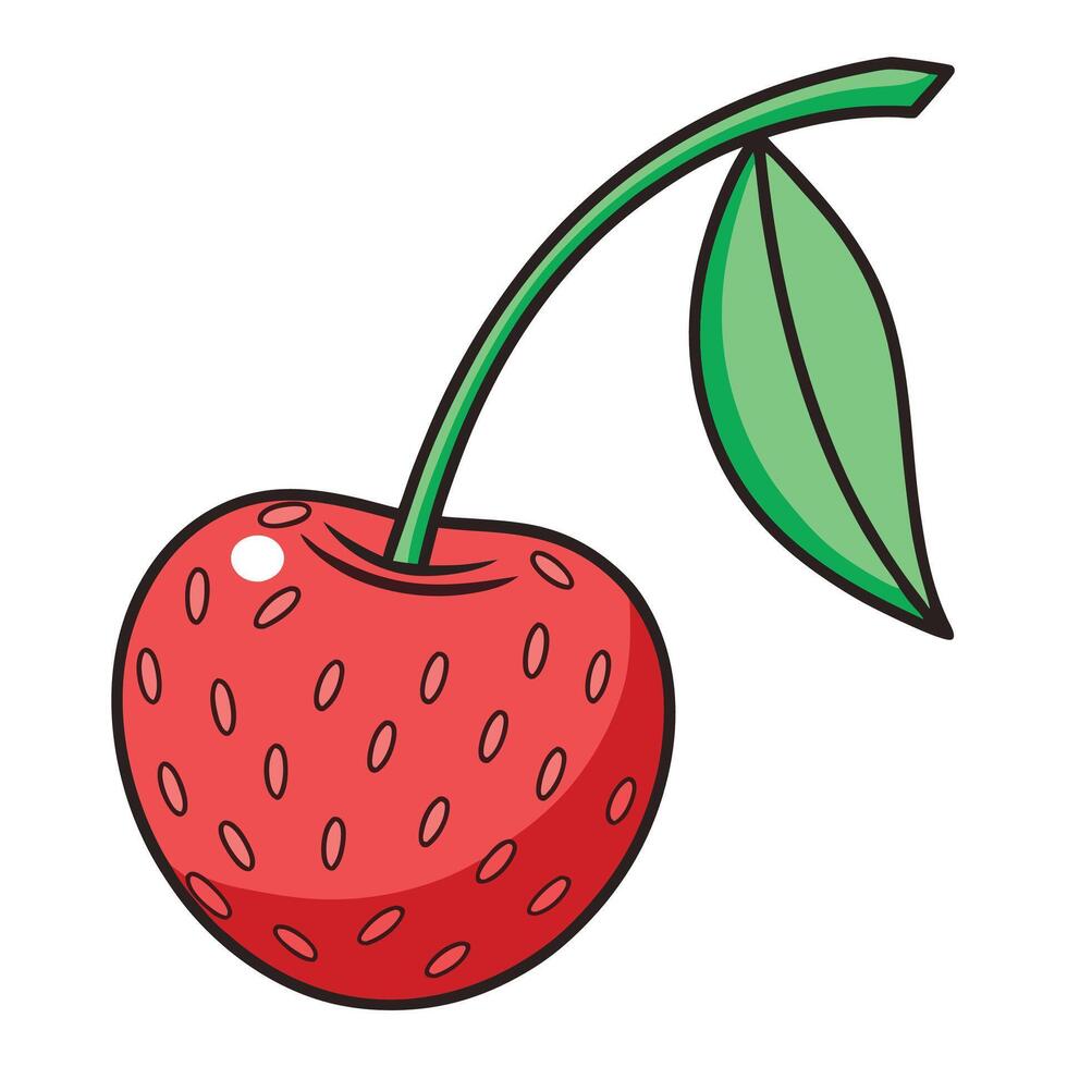 red cherry with green leaves on a white background vector