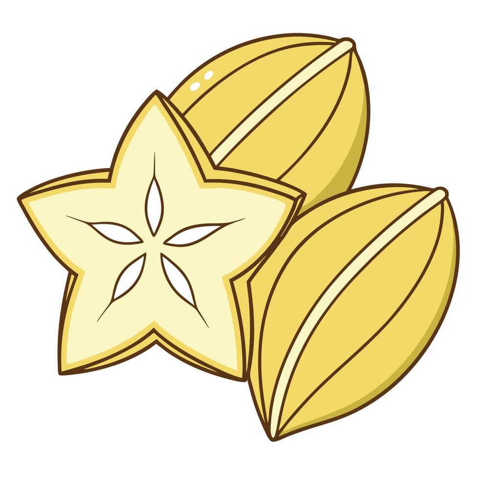 a star fruit and two other fruit on a white background vector