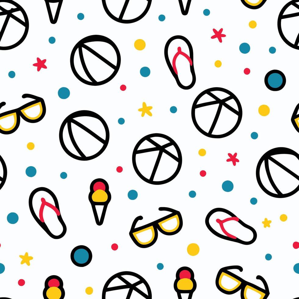 seamless pattern with beach ball, sunglasses other items vector