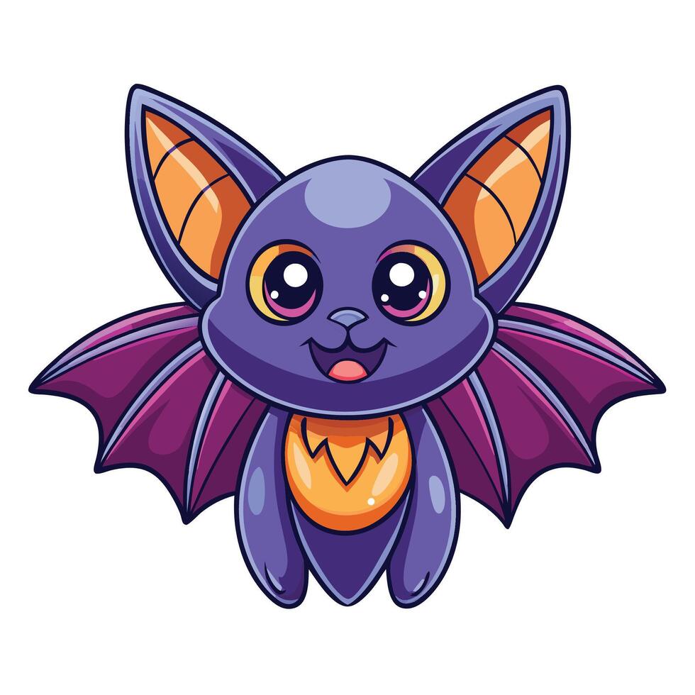 a cartoon bat with orange and purple wings white background vector