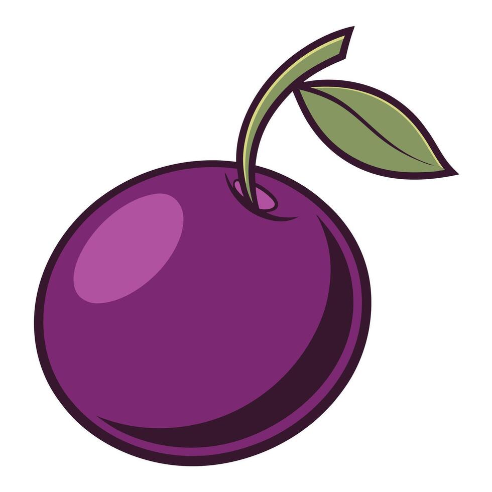 a purple plum fruit with a leaf on it white background vector