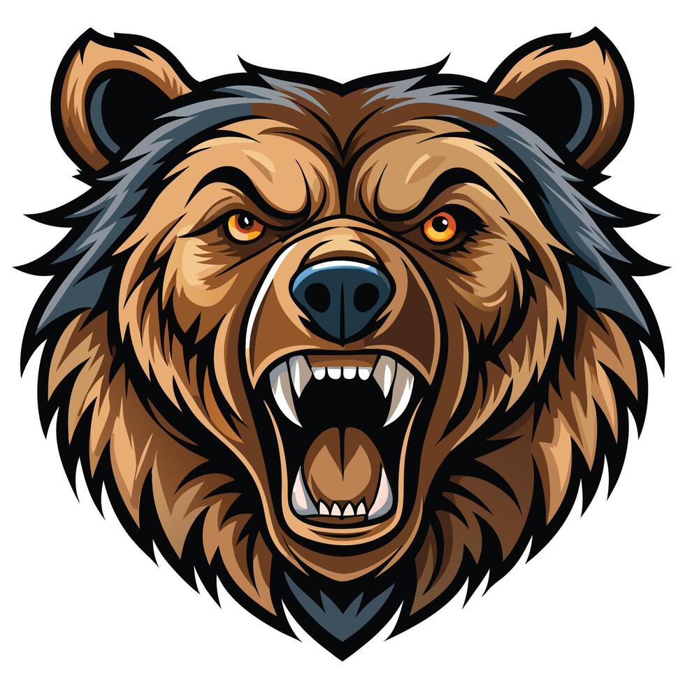 a bear head with an angry expression white background vector