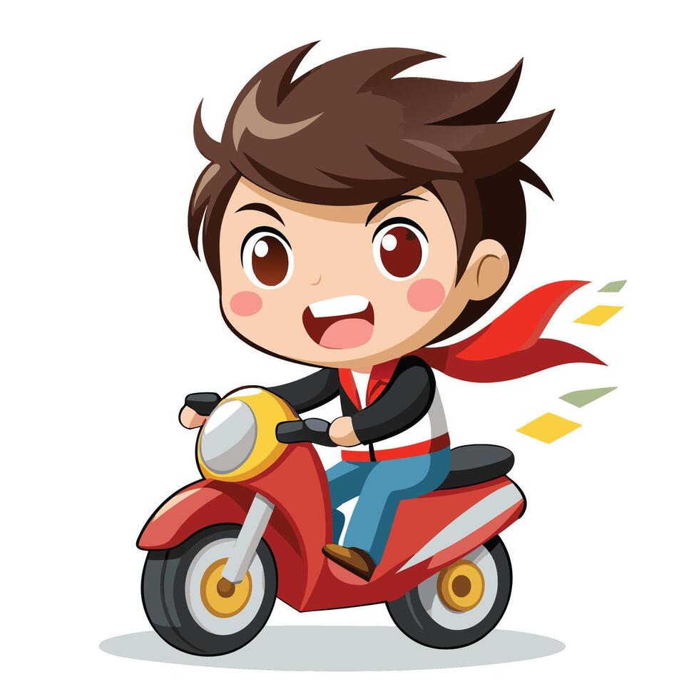 cartoon boy riding a motorbike vector