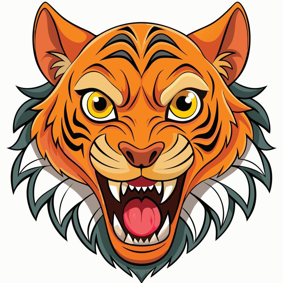 a cartoon tiger head with open mouth vector