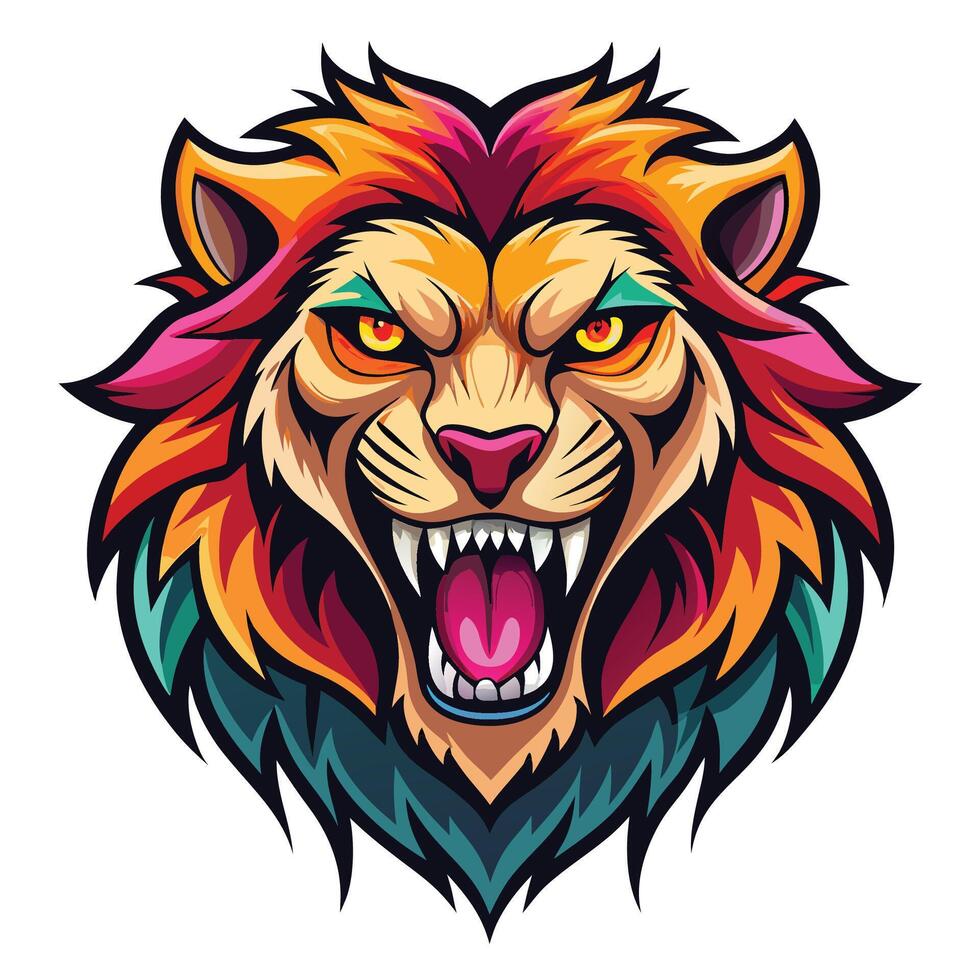 lion head with angry eyes, colorful eyes, angry face, angry face, angry face, vector