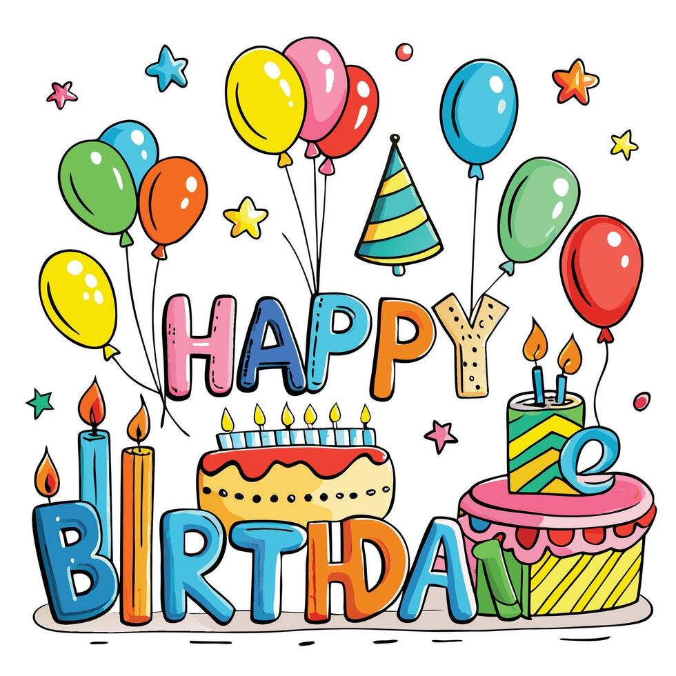 happy birthday card with, colorful balloons white background vector