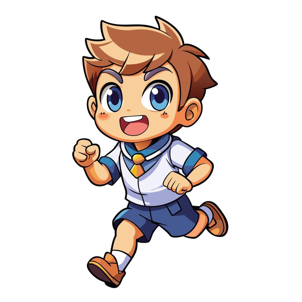 a cartoon boy running in school , uniform white background vector