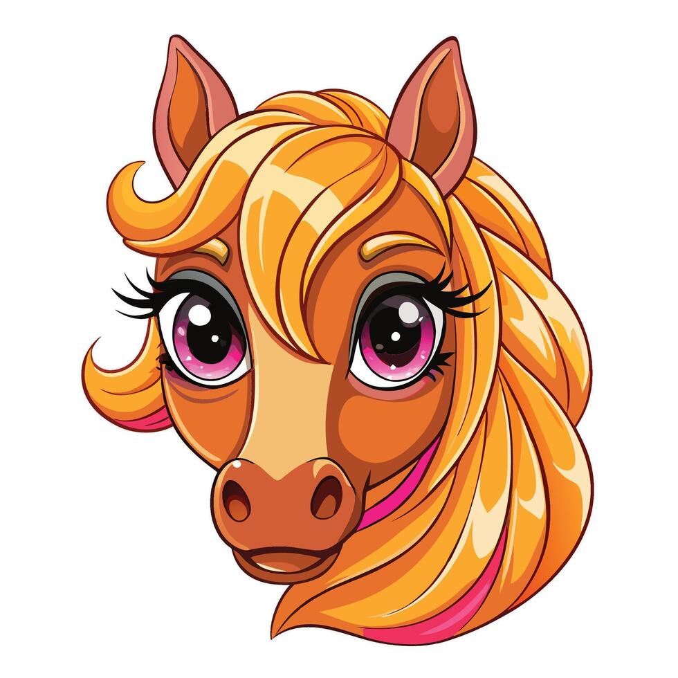 a cartoon horse head with pink eyes vector