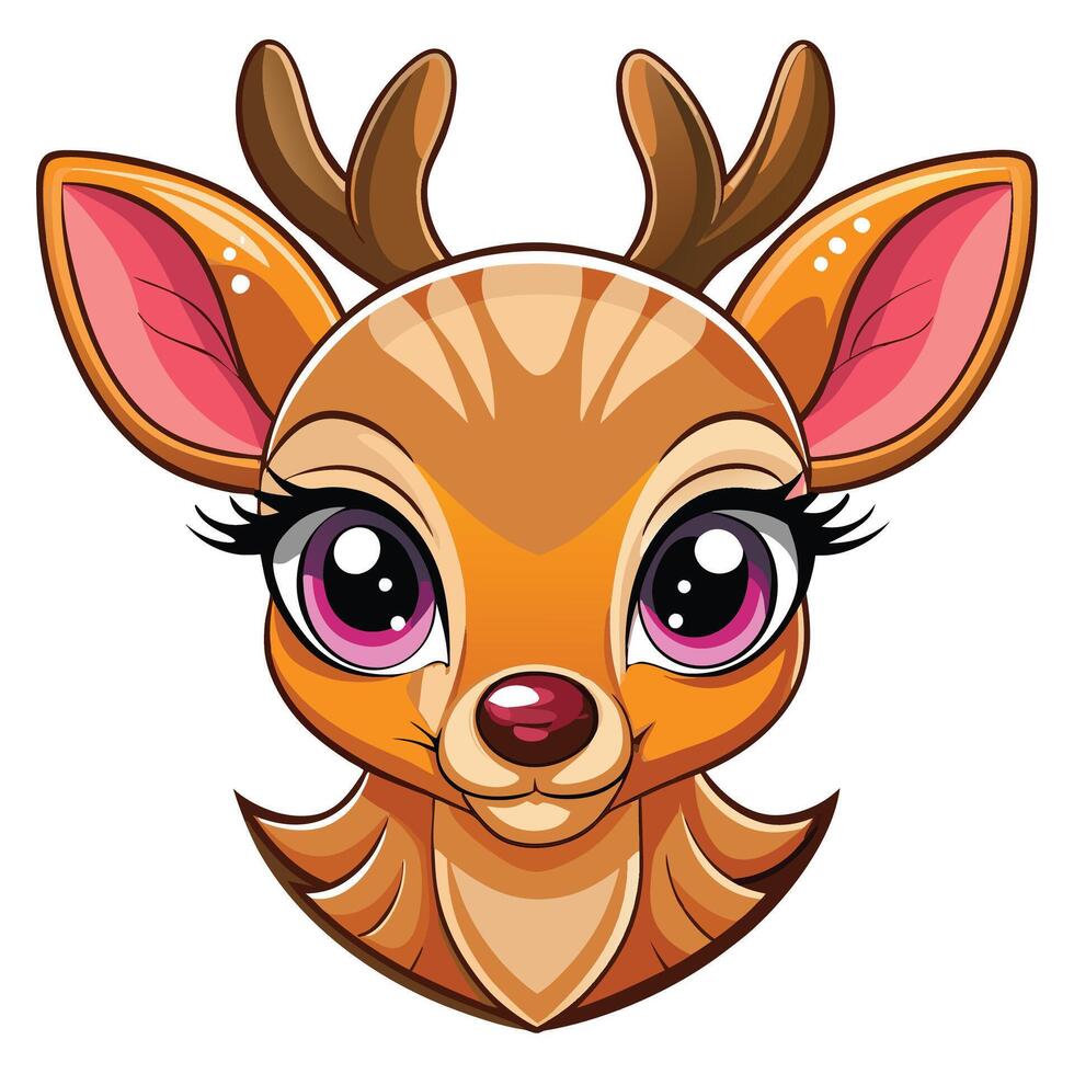 a cute deer head with pink eyes and big horns vector