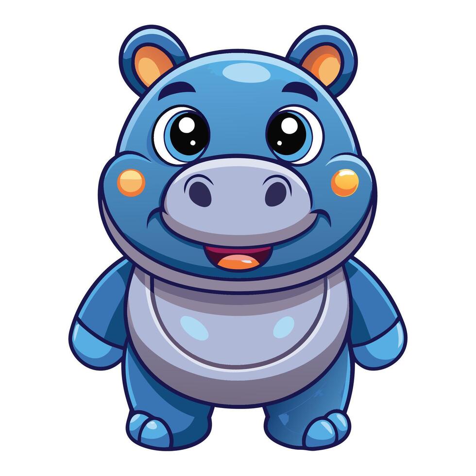 a cartoon blue hippo with big eyes and a smile white background vector