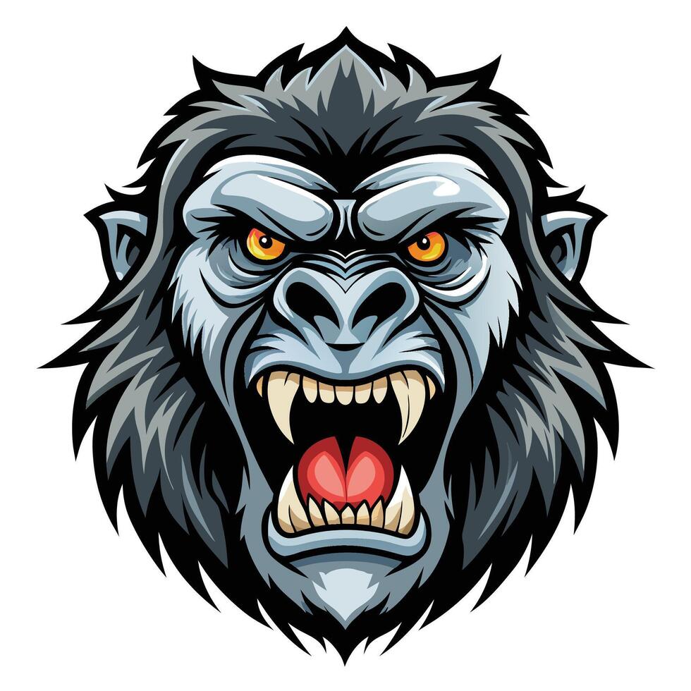 an angry gorilla head with open mouth white background vector
