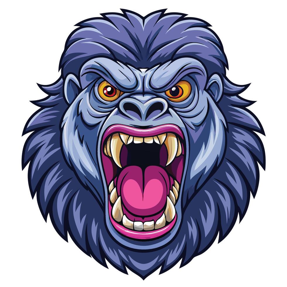 an angry gorilla head with open mouth, vector