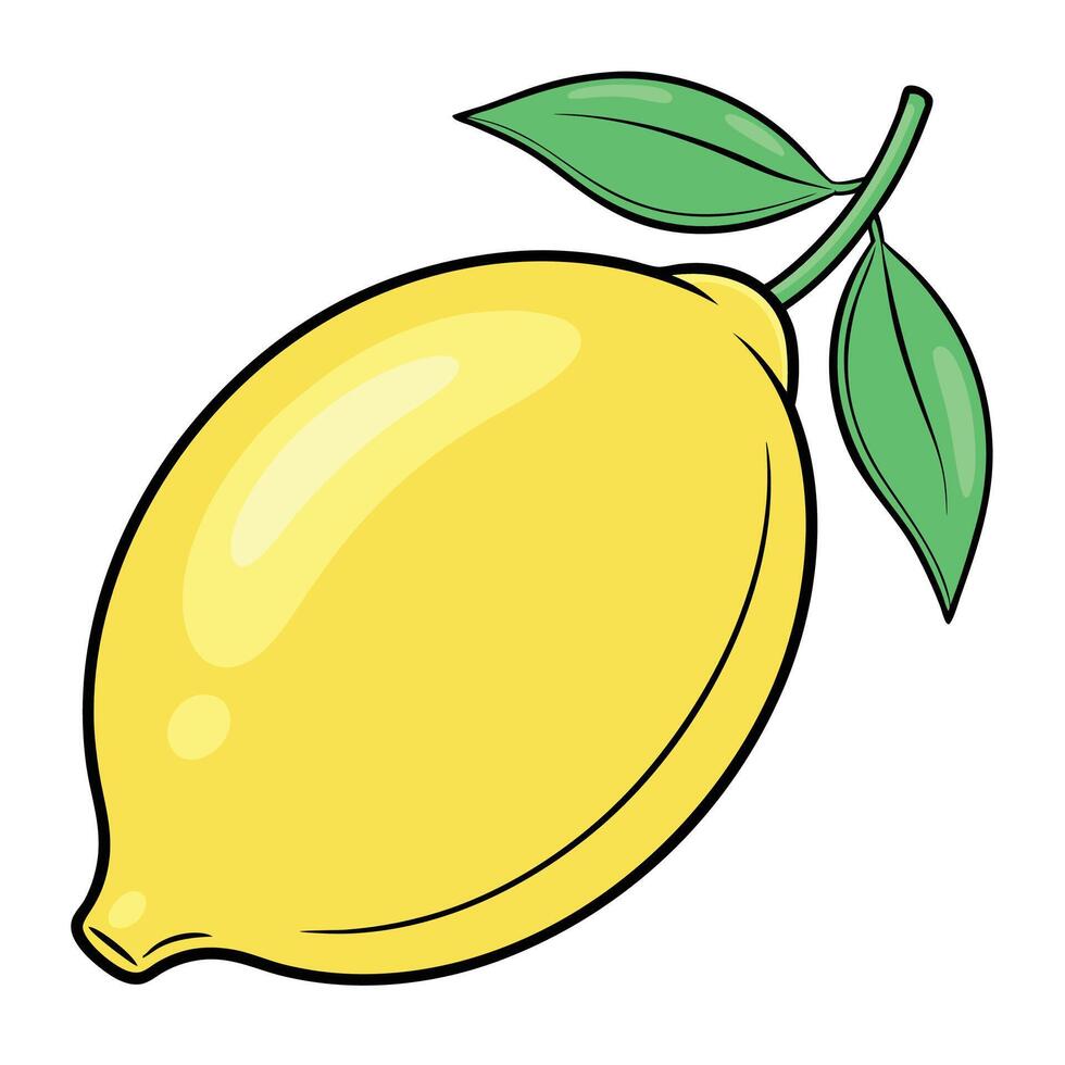 a lemon with green leaves on it vector