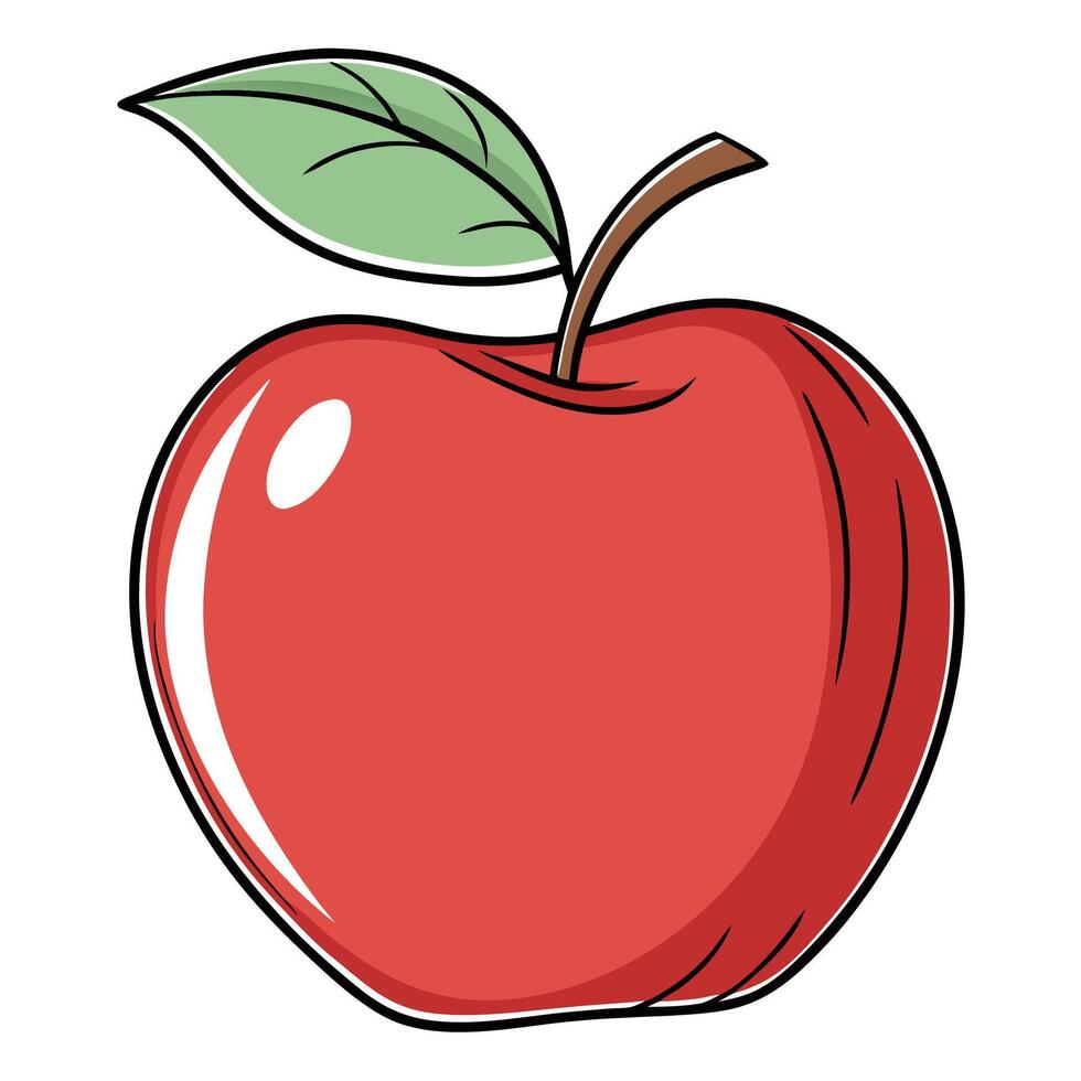 an apple with a leaf on it white background vector